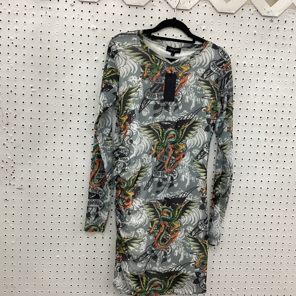 Ed Hardy Design Long Sleeve Dress, Size Medium, Color Black, Multi Color NWT